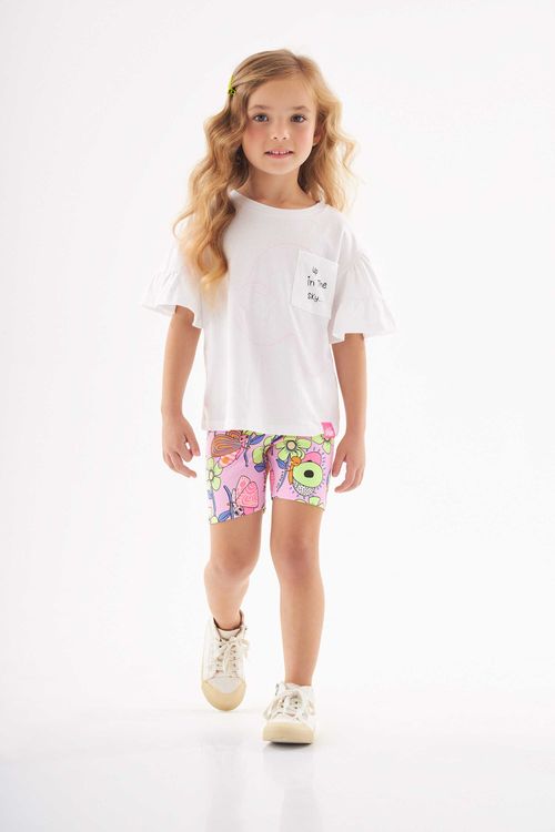 Conjunto Infantil com Blusa e Shorts Biker (Branco) Up Baby