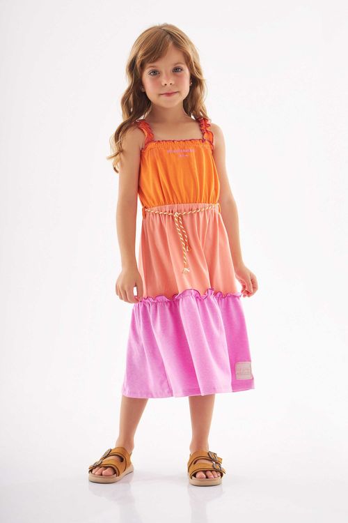 Vestido Tricolor Elegance Infantil (Laranja) Up Baby