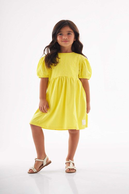 Vestido Infantil Bufante em Meia Malha (Amarelo) Up Baby