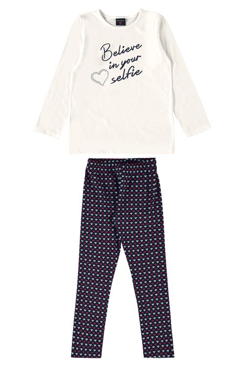 Conjunto Blusa e Calça Legging Infantil para Menina (Off White) Guloseima
