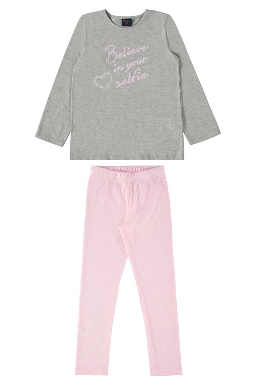 Conjunto Blusa e Calça Legging Infantil para Menina (Cinza) Guloseima