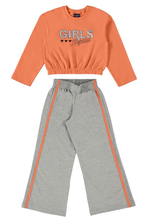 Conjunto Blusão Cropped e Calça Infantil Menina (Laranja) Guloseima