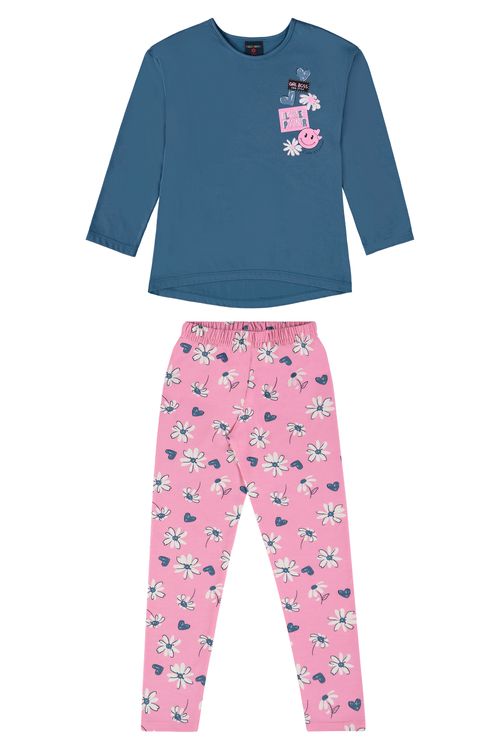 Conjunto Blusa e Calça Legging Infantil Menina (Azul) Guloseima