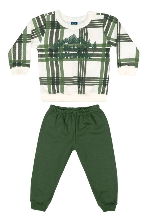 Conjunto Blusão Xadrez e Calça Bebê Menino (Verde) Bee Loop