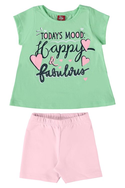 Conjunto Blusa e Ciclista Infantil (Verde) Bee Loop