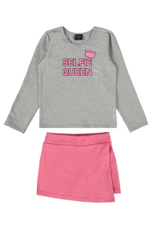 Conjunto Blusa e Short-Saia Infantil para Menina (Cinza) Guloseima