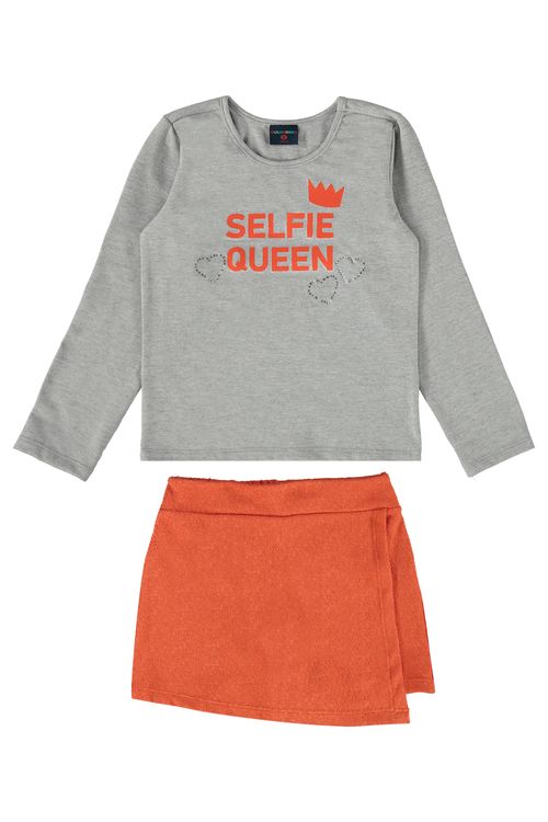 Conjunto Blusa e Short-Saia Infantil para Menina (Cinza) Guloseima