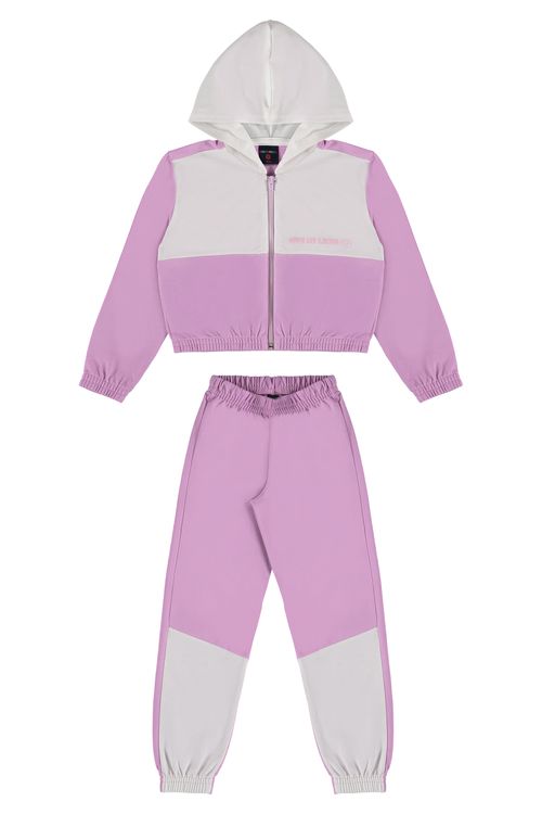 Conjunto Jaqueta Cropped e Calça Infantil Menina (Roxo) Guloseima