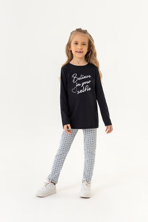 Conjunto Blusa e Calça Legging Infantil para Menina (Preto) Guloseima