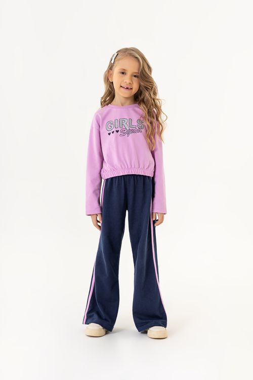 Conjunto Blusão Cropped e Calça Infantil Menina (Roxo) Guloseima