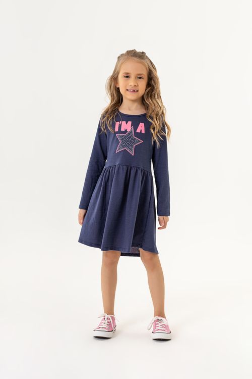 Vestido Manga Longa Infantil (Azul Marinho) Guloseima