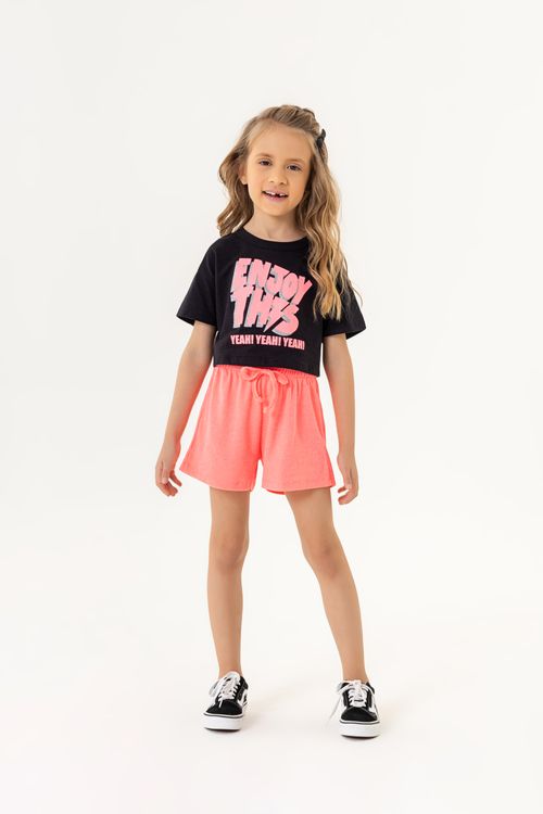 Conjunto Blusa e Short Clochard Infantil (Preto) Guloseima