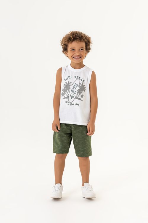 Conjunto Regata e Bermuda Menino Infantil (Branco) Guloseima