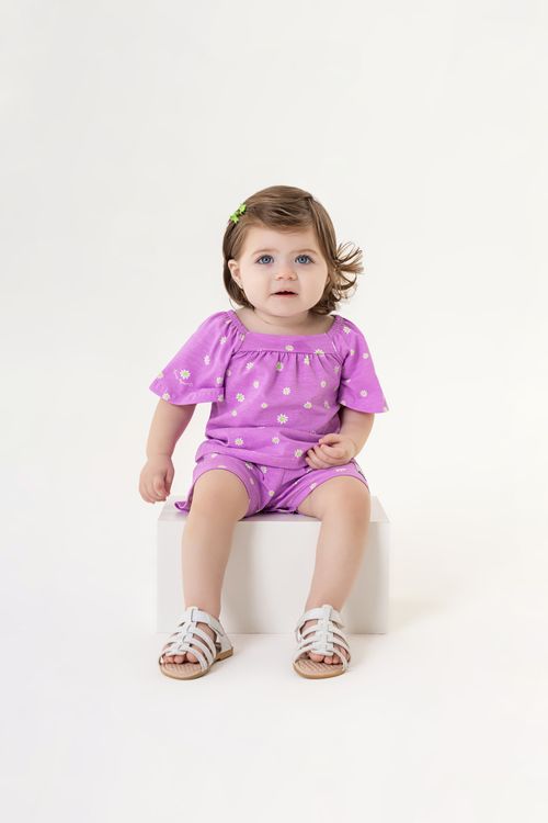 Conjunto para Bebê Menina com Bata e Shorts (Lilás) Quimby