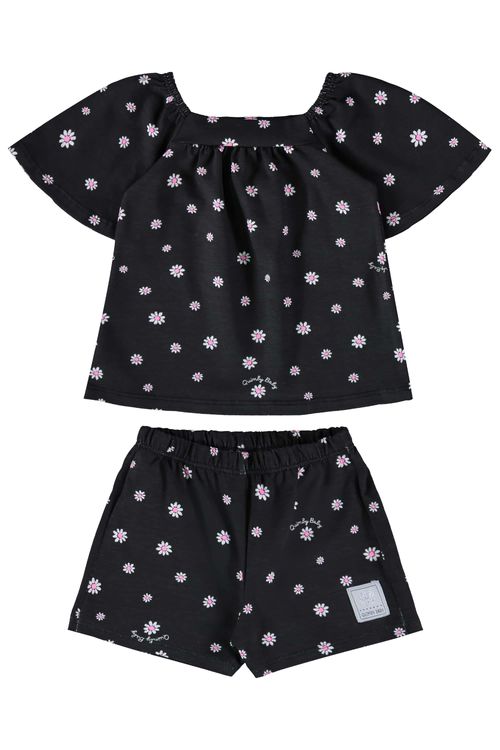 Conjunto para Bebê Menina com Bata e Shorts (Preto) Quimby