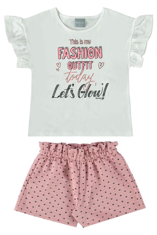 Conjunto Infantil Fashion Outfit com Blusa e Shorts (Off White) Quimby