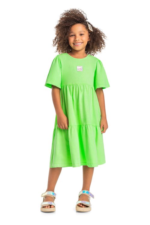 Vestido Evasê Menina Infantil (Verde) Quimby