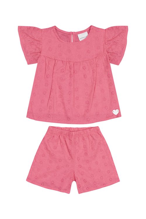 Conjunto com Blusa e Short em Laise para Bebê Menina (Rosa) Quimby