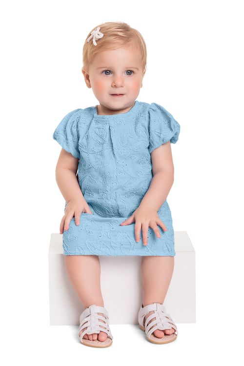 Vestido em Laise para Bebê Menina (Azul) Quimby