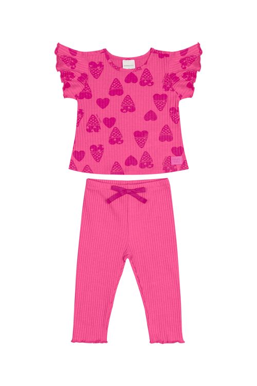 Conjunto com Bata e Legging para Bebê Menina (Rosa) Quimby