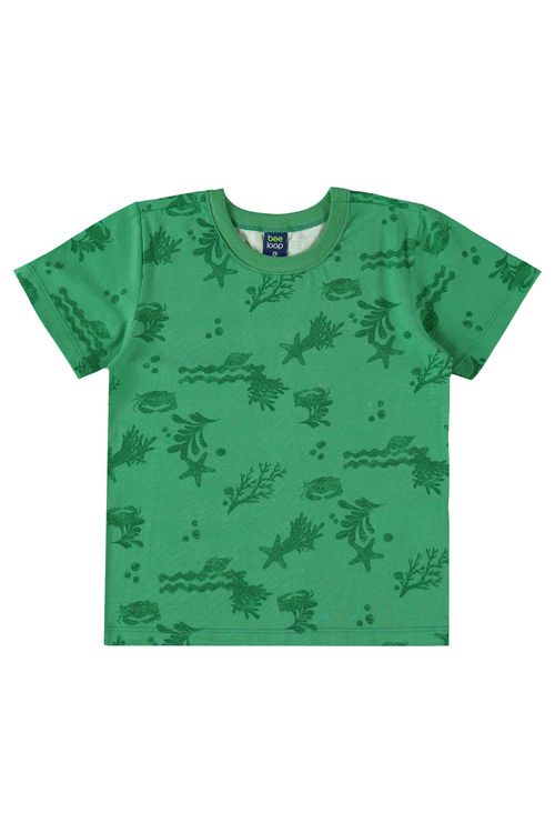 Camiseta em Meia Malha para Menino (Verde Claro) Bee Loop