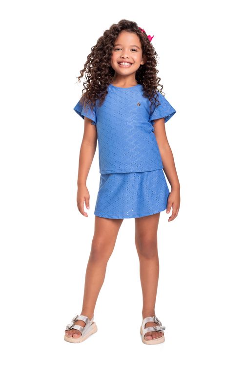 Conjunto Infantil com Bata e Short-Saia para Menina (Azul) Bee Loop