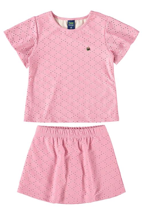 Conjunto Infantil com Bata e Short-Saia para Menina (Rosa) Bee Loop