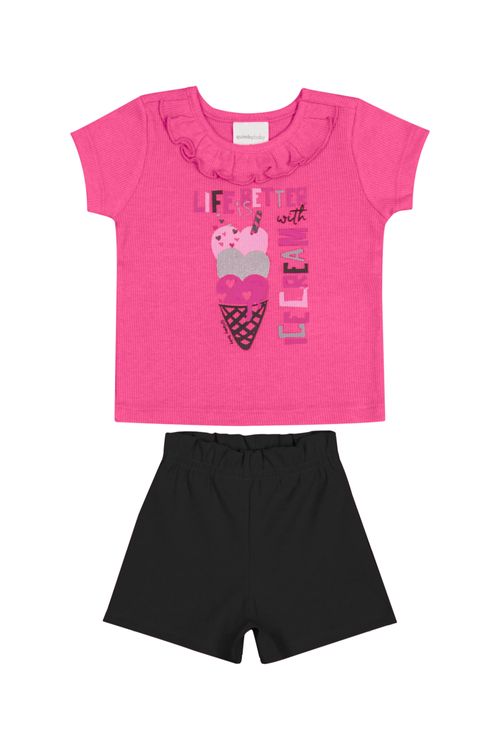 Conjunto com Blusa e Short para Bebê Menina (Rosa) Quimby