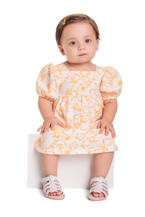 Vestido Floral em Cotton para Bebê Menina (Off White) Quimby