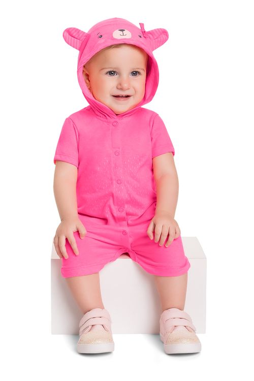 Macaquinho com Capuz em Meia Malha para Bebê Menina (Rosa) Quimby
