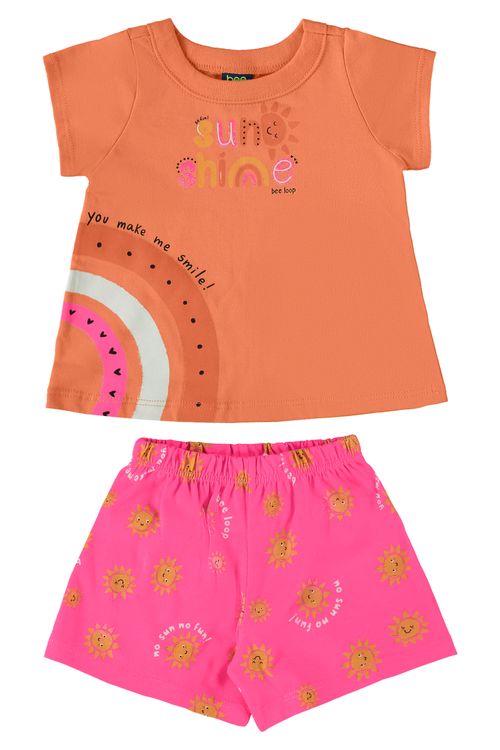 Conjunto com Blusa e Short em Meia Malha para Bebê Menina (Laranja) Bee Loop