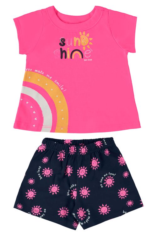 Conjunto com Blusa e Short em Meia Malha para Bebê Menina (Rosa) Bee Loop