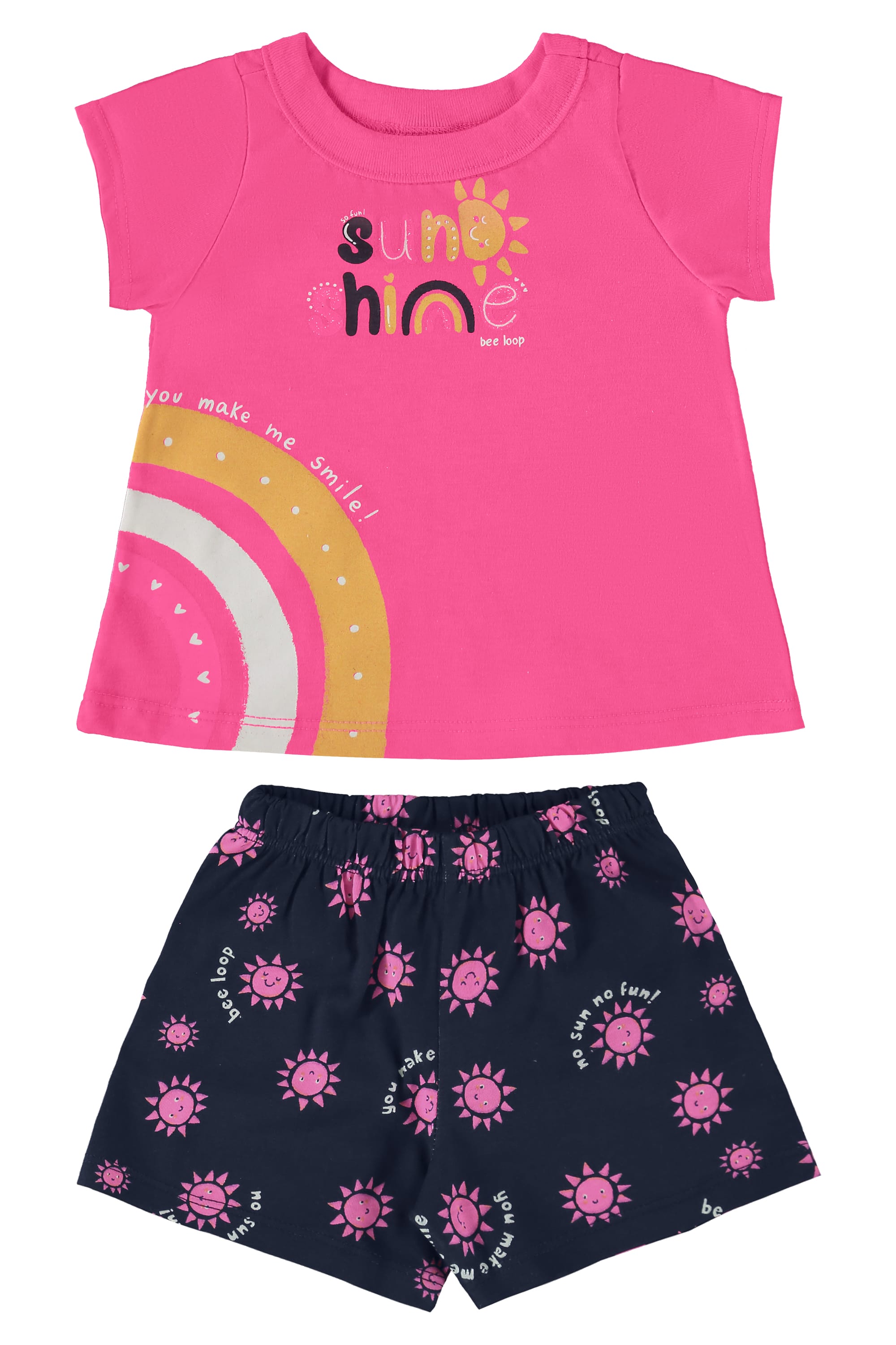 Conjunto com Blusa e Short em Meia Malha para Bebê Menina (Rosa) Bee Loop