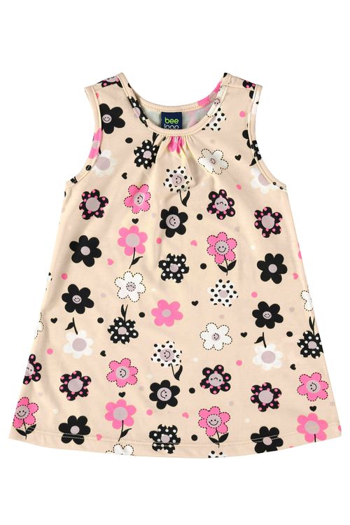 Vestido Floral em Meia Malha para Bebê Menina (Bege) Bee Loop