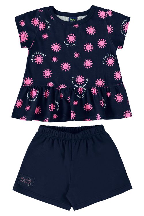 Conjunto com Blusa e Short para Bebê Menina (Azul Marinho) Bee Loop