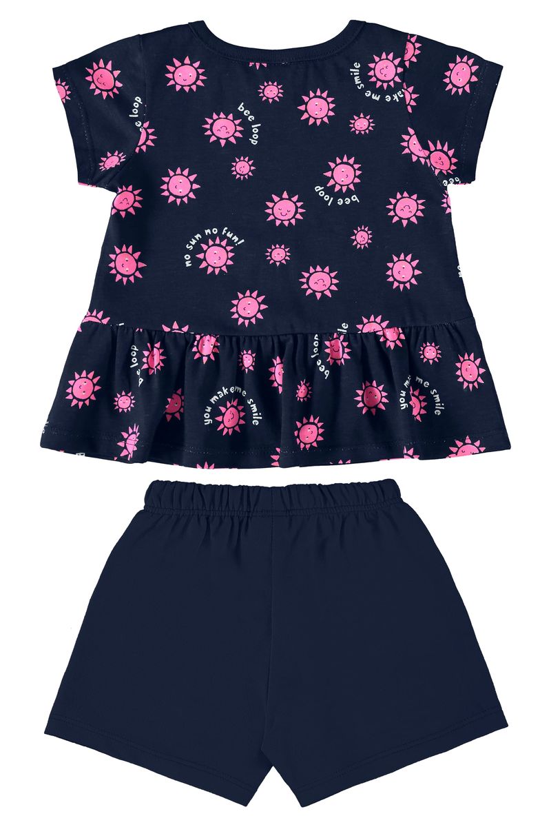 Conjunto-com-Blusa-e-Short-para-Bebe-Menina--Azul-Marinho--Bee-Loop