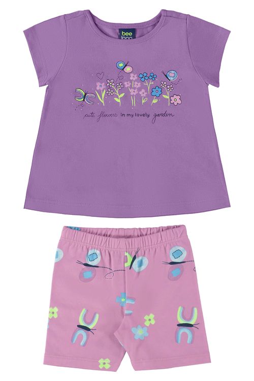 Conjunto com Blusa e Short Ciclista para Bebê Menina (Roxo) Bee Loop