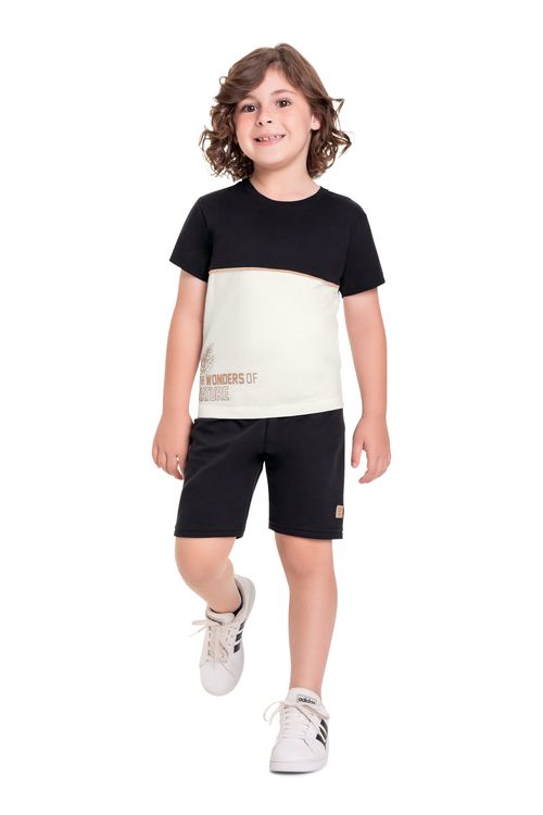 Conjunto Infantil com Camiseta e Bermuda para menino (Off White) Bee Loop