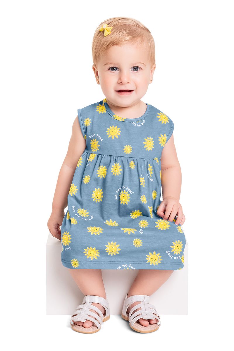 Vestido-em-Meia-Malha-para-Bebe-Menina--Azul-Claro--Bee-Loop