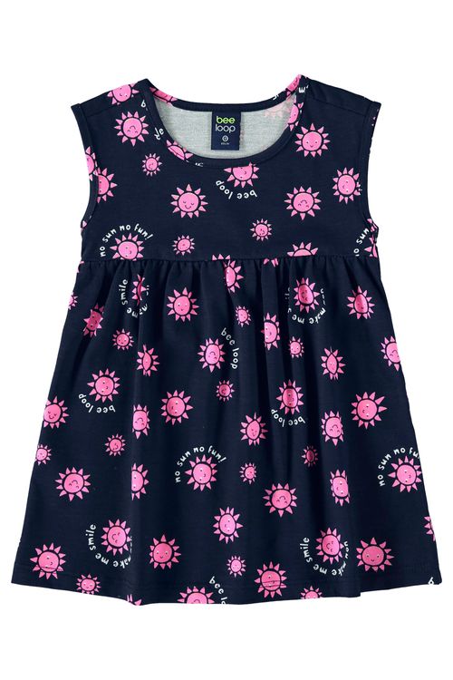 Vestido em Meia Malha para Bebê Menina (Azul Marinho) Bee Loop