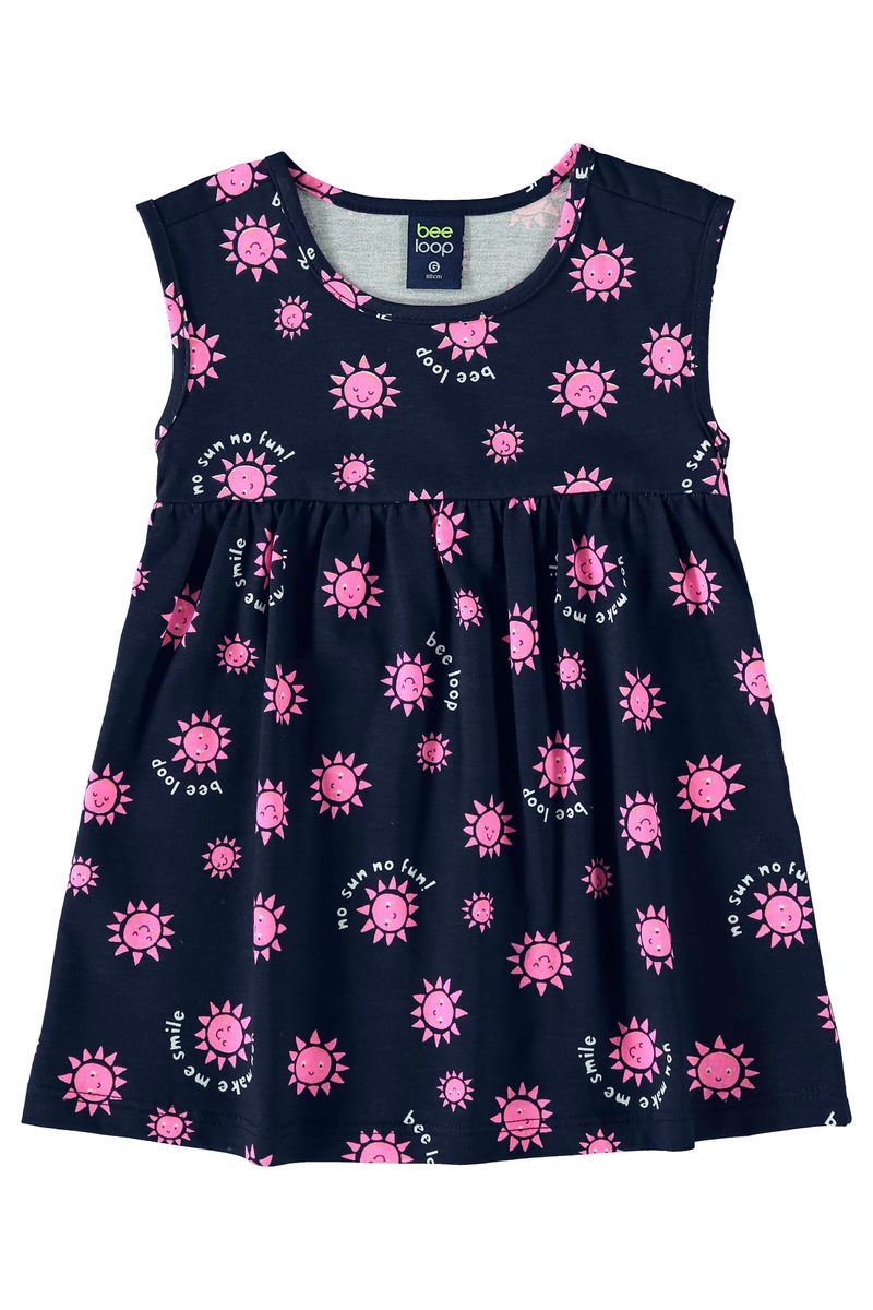 Vestido-em-Meia-Malha-para-Bebe-Menina--Azul-Marinho--Bee-Loop