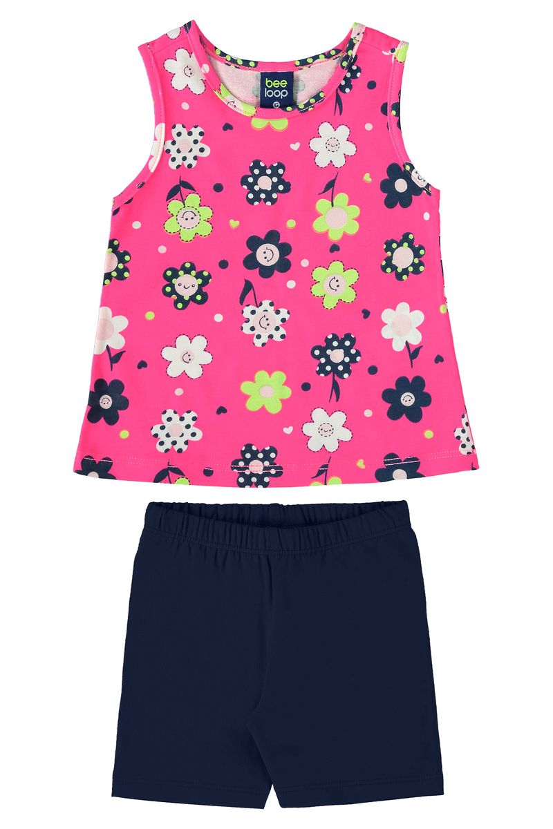 Conjunto-Floral-com-Blusa-e-Short-Ciclista-para-Bebe-Menina--Rosa--Bee-Loop