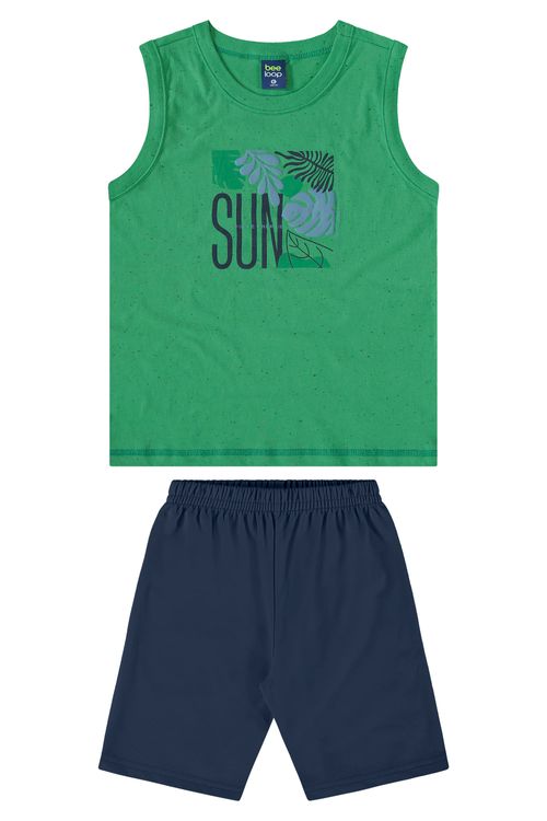 Conjunto Infantil com Regata e Bermuda para Menino (Verde) Bee Loop