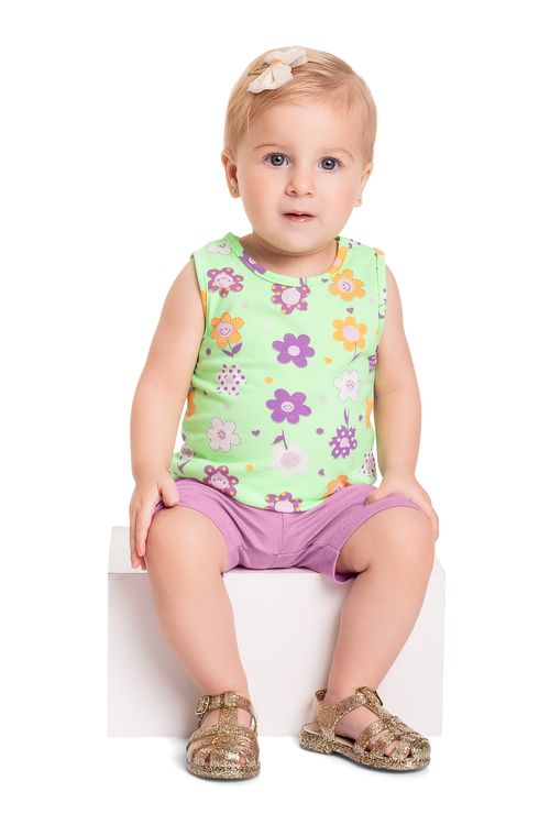 Conjunto Floral com Blusa e Short Ciclista para Bebê Menina (Verde) Bee Loop