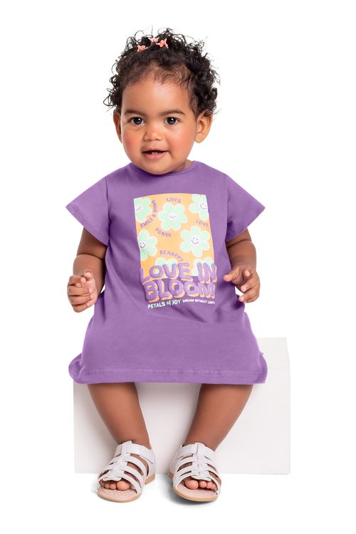 Vestido em Meia Malha para Bebê Menina (Roxo) Bee Loop