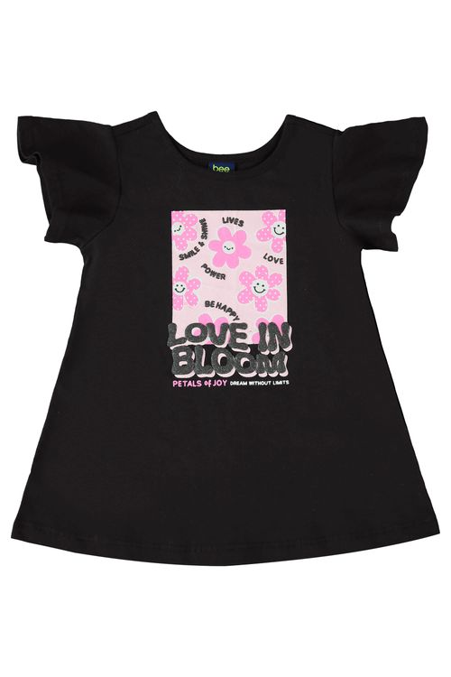 Vestido em Meia Malha para Bebê Menina (Preto) Bee Loop