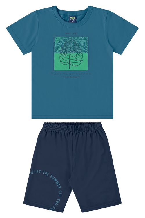 Conjunto Infantil com Camiseta e Bermuda para Menino (Azul) Bee Loop