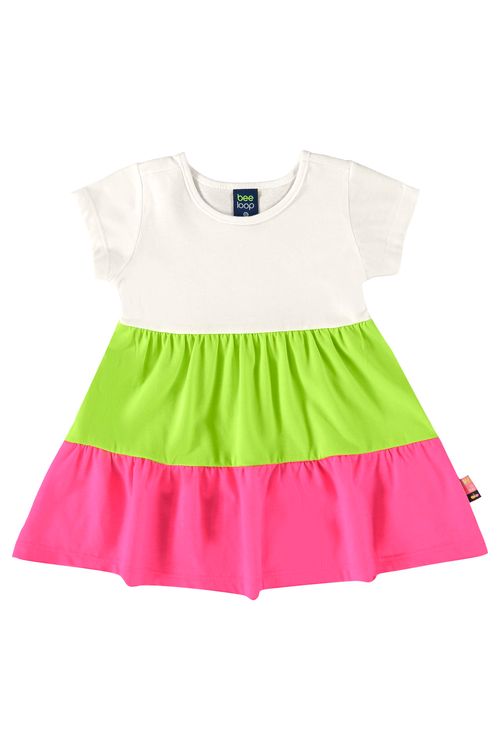 Vestido em Meia Malha para Bebê Menina (Off White) Bee Loop