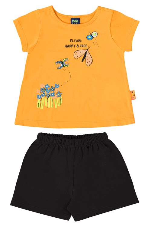 Conjunto com Blusa e Short para Bebê Menina (Amarelo) Bee Loop