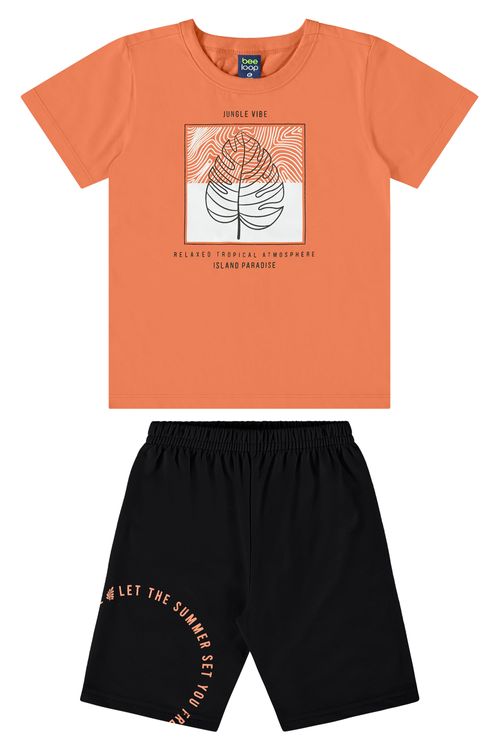 Conjunto Infantil com Camiseta e Bermuda para Menino (Laranja) Bee Loop